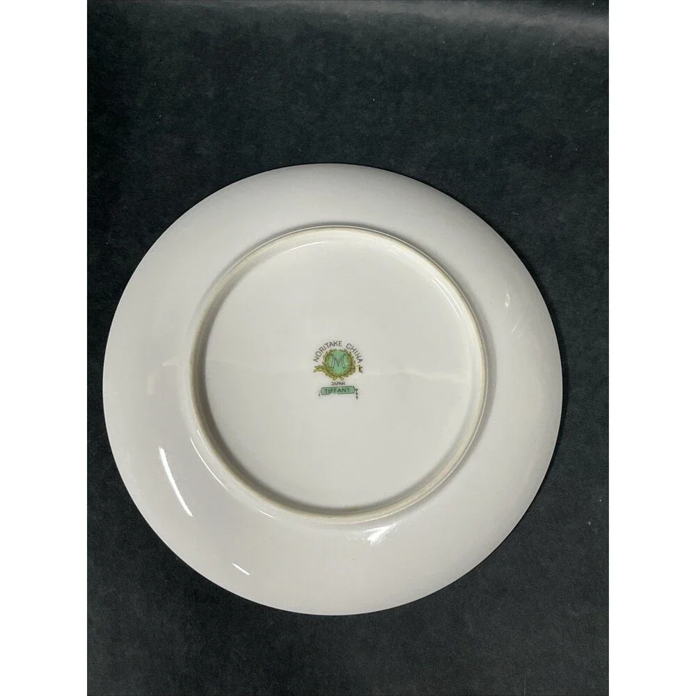 1930s Noritake Tiffany M‎ Bread Dessert Plate 6.75” Gold Trim Ivory Aqua Beige